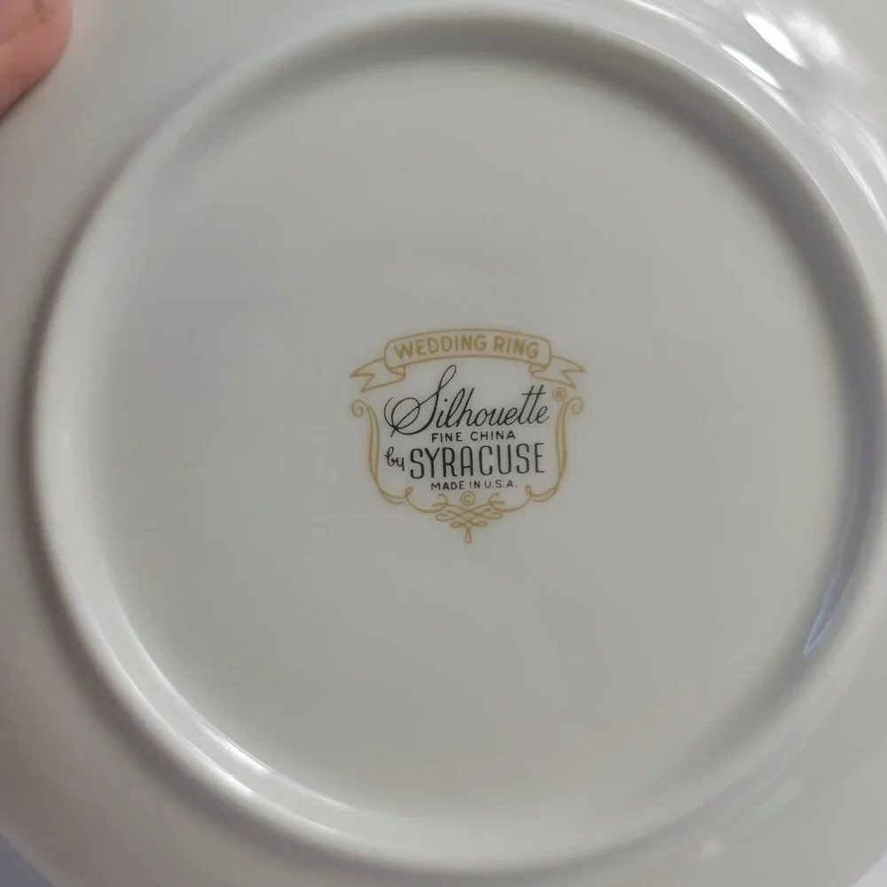 FOUR Syracuse China Wedding Ring Salad Plates White with Platinum Trim
